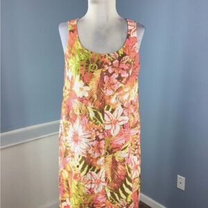 J. Jill Linen Floral Midi Dress - Pink and Green